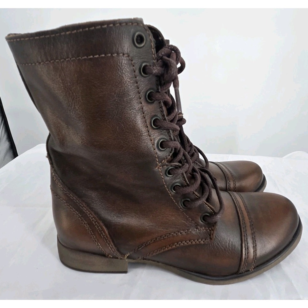 Steve Madden Women's Troopa Brown Leather Combat Boots sz: US 6.5‎